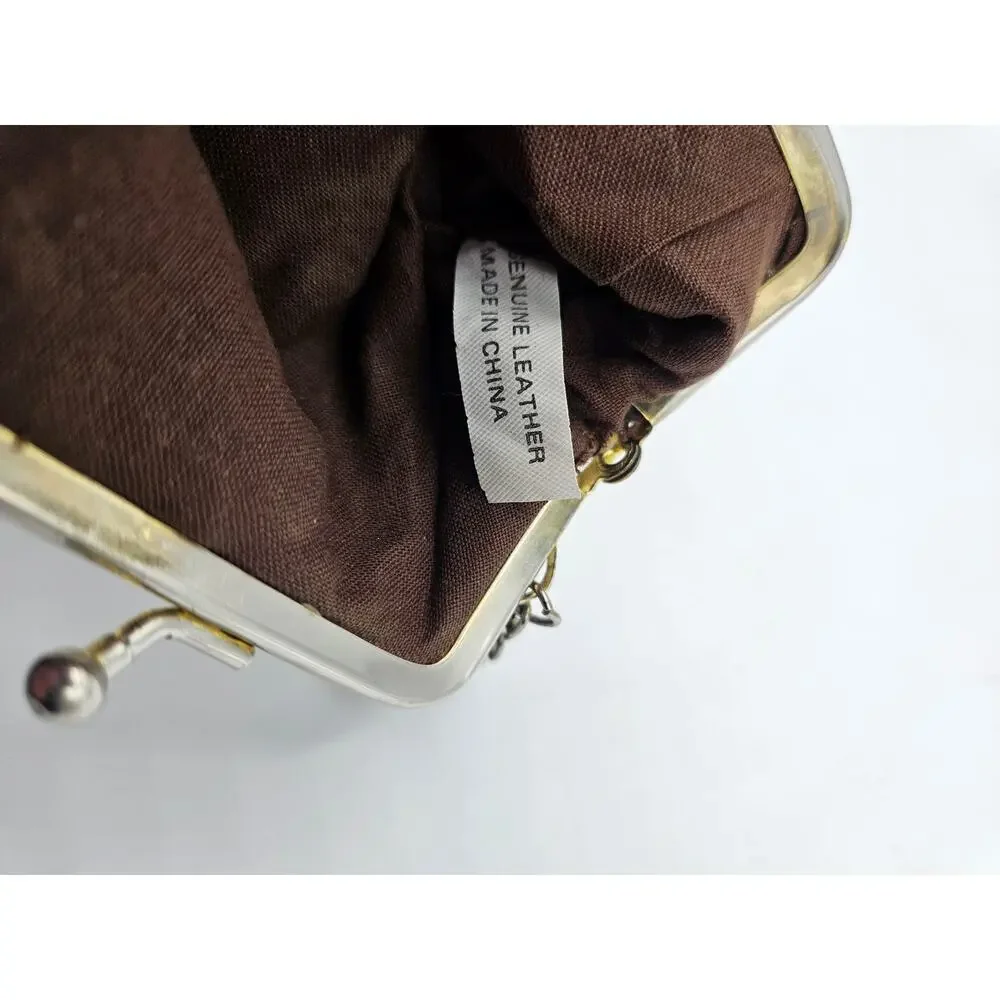 Womens Leather Coin Purse Key‎ Chain Brown Snap Closure